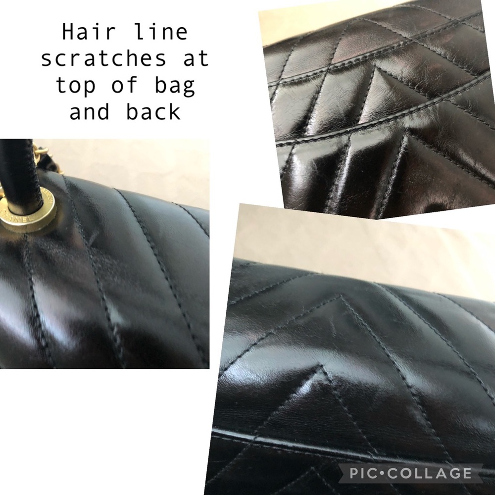 Chanel Coco top handles chevron Iridescent calfskin Leather flap small size bag. - Picture 14 of 17